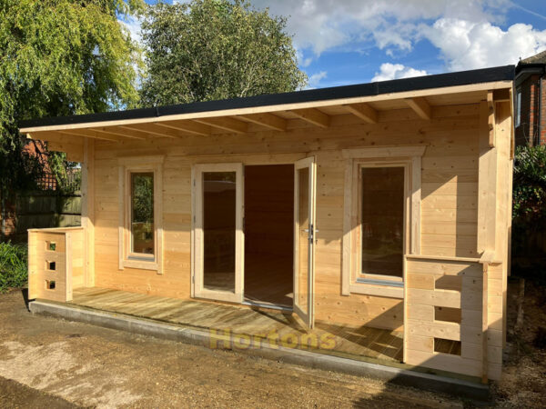 Modern style large 6m x 5m pent roof log cabin